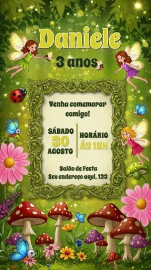 Convite Aniversário Jardim das Fadas Encantado para Editar Online
