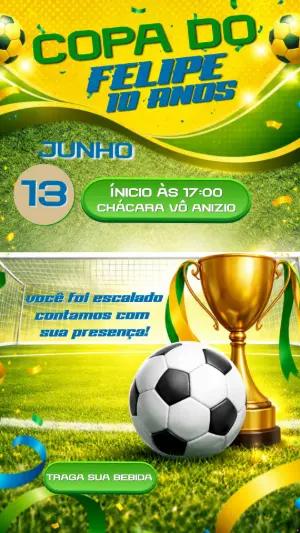 Convite de Aniversário Futebol Verde e Amarelo para Editar