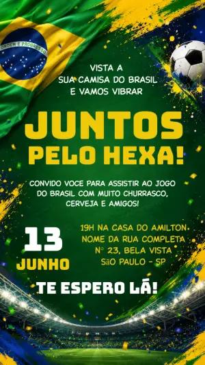 Convite Futebol Brasil Copa Verde e Amarelo Editável