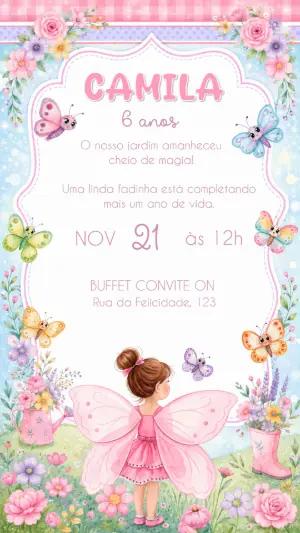 Convite de Aniversário Jardim das Fadas Editável