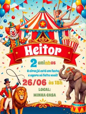 Convite de Aniversário Circo Infantil Colorido para Editar