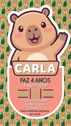 Convite Digital Aniversário Infantil Tema Capivara para Editar