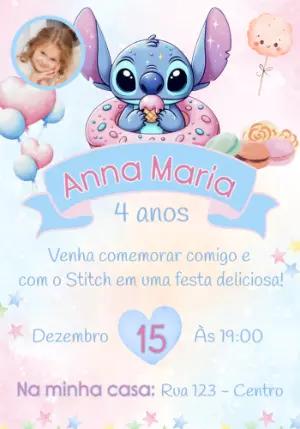 Convite de Aniversário Stitch com foto para Editar