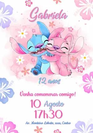 Convite de Aniversário Stitch e Angel para Editar Online