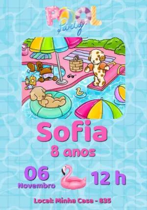 Convite Aniversário Pool Party com Cachorrinhos para Editar