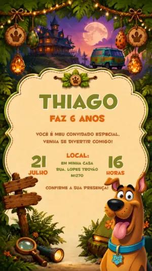 Convite de Aniversário Scooby Doo Mistério na Selva Editável