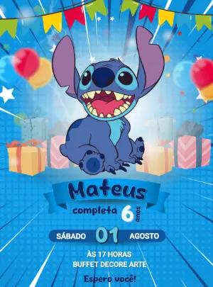 Convite de Aniversário do Stitch para Editar Online