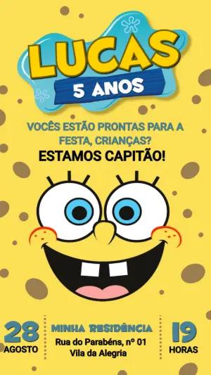 Convite Digital Bob Esponja Aniversário Infantil Editável