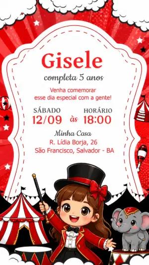 Convite Digital Aniversário Circo Retrô para Menina