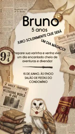Convite de Aniversário Harry Potter Mágico | Modelo Editável