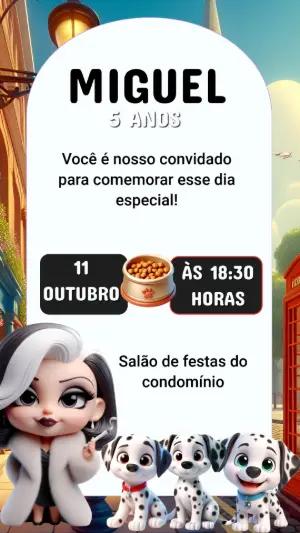 Convite de Aniversário Dálmatas e Cruella para Editar Online