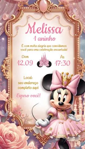 Convite Digital Minnie Realeza: Aniversário de Princesa Editável