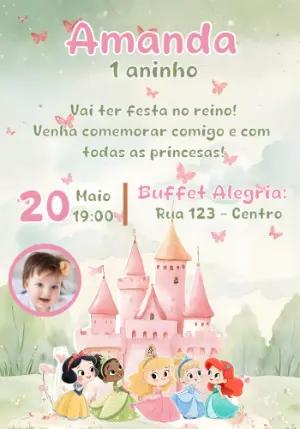 Convite Aniversário Princesas Disney com Foto Editável
