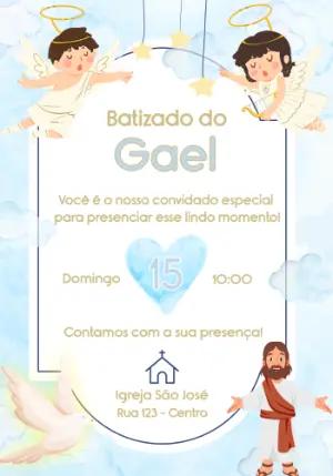 Convite de Batizado Anjinhos em Aquarela para Editar