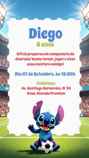 Convite Aniversário Stitch Futebol para Editar Online