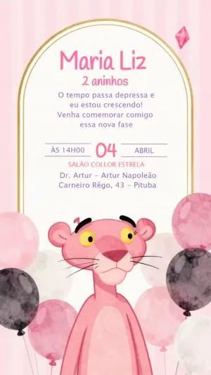 Convite Digital Pantera Cor-de-Rosa Aniversário para Editar