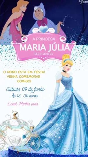 Convite Animado Aniversário Cinderela para Editar Online