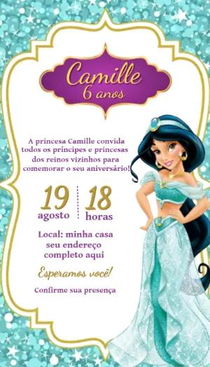 Convite de Aniversário Jasmine Princesa para Editar