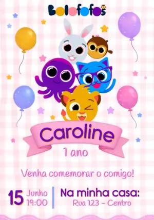Convite de Aniversário Bolofofos Menina Rosa Editável