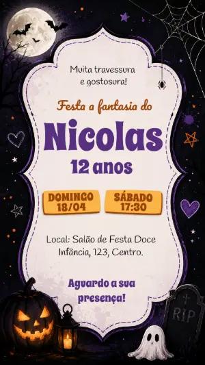 Convite Aniversário Halloween Fantasia Divertido para Editar
