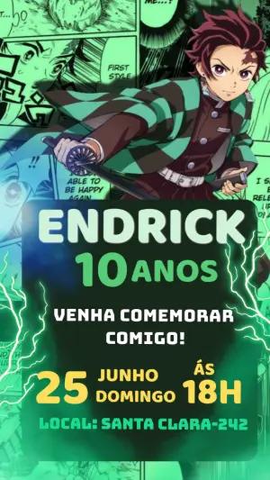 Convite de Aniversário Demon Slayer Editável com Tanjiro