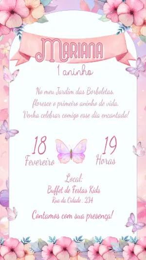 Convite Aniversário Jardim das Borboletas para Editar Online