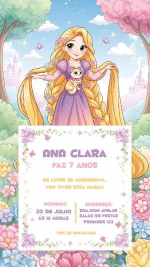 Convite de Aniversário Rapunzel para Editar Online