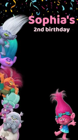 Editable Trolls Birthday Party Photo Frame Template