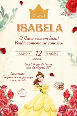 Convite Digital Aniversário A Bela e a Fera para Editar