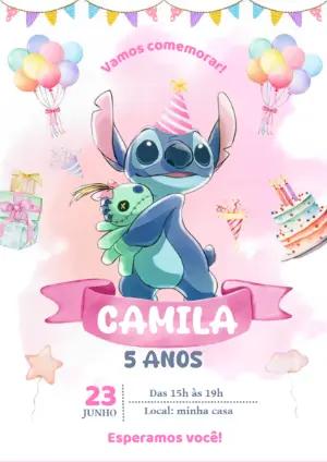 Convite de Aniversário Stitch Fofo para Editar Online