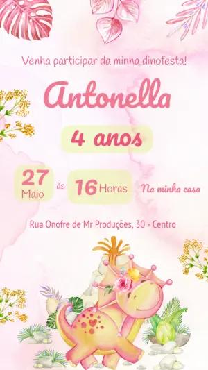 Convite de Aniversário Dino Baby Menina para Editar Online