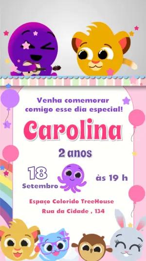 Convite Animado Aniversário Bolofofos Colorido para Editar