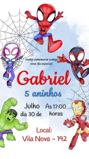Convite de Aniversário Homem-Aranha e Amigos Chibi Editável