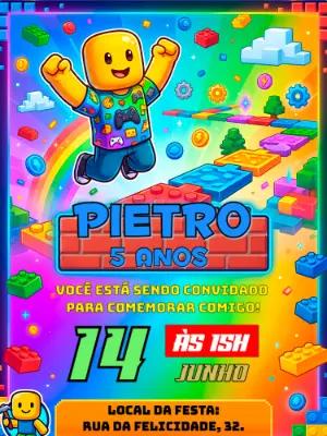 Convite de Aniversário Roblox Lego para Editar