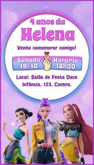 Convite de Aniversário Guerreiras do Kpop Editável