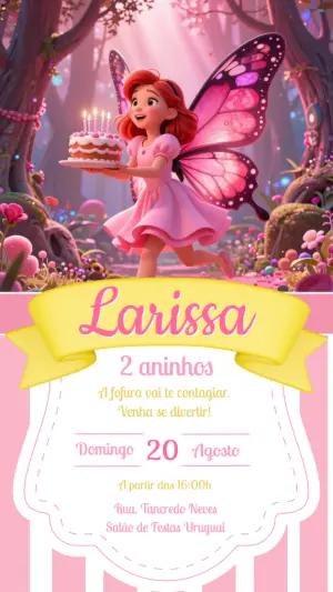 Convite de Aniversário Fada Borboleta Rosa para Editar