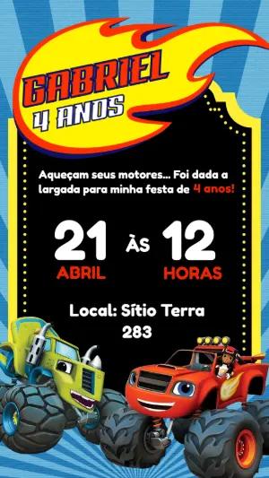 Convite de Aniversário Blaze e os Monster Machines Editável
