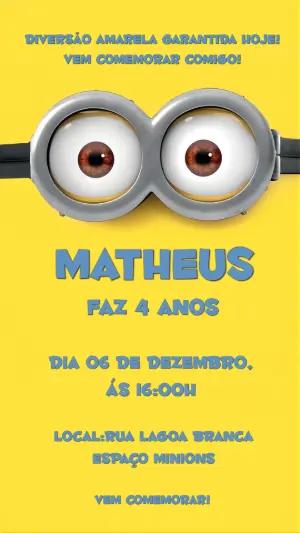 Convite de Aniversário Minions Amarelo e Azul Editável
