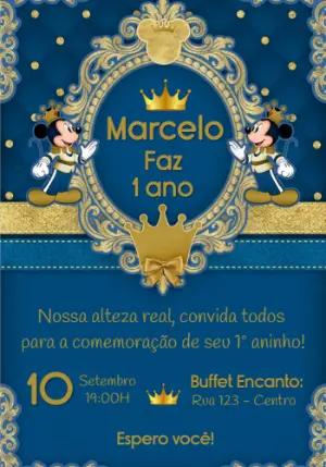 Convite Aniversário Mickey Realeza Príncipe para Editar Online