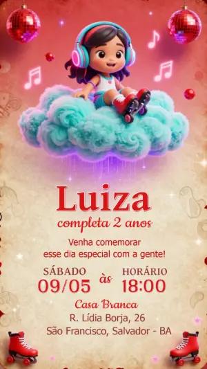 Convite de Aniversário Patins Musical 3D Menina para Editar