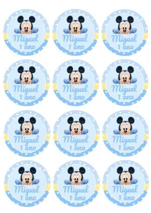 Adesivo Redondo Aniversário Mickey Baby para Editar Online