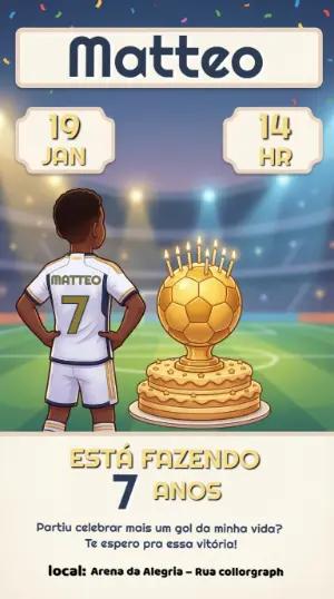 Convite de Aniversário Futebol Infantil para Editar Online