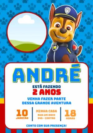 Convite Digital Aniversário Patrulha Canina do Chase para Editar