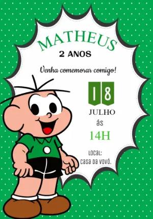 Convite de Aniversário Cebolinha Turma da Mônica para Editar