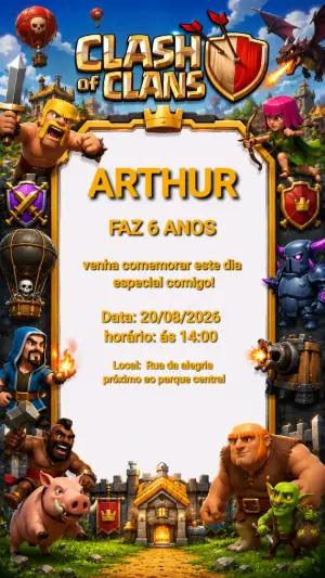 Convite de Aniversário Clash of Clans Editável