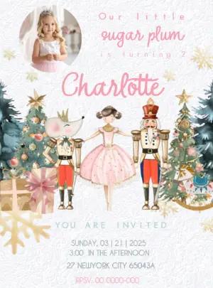 Nutcracker Sugar Plum Birthday Invitation Template for Editing