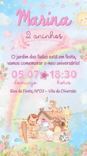 Convite de Aniversário Arca de Noé Aquarela para Editar