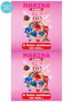 Etiqueta Editável Amy Rose e Sonic para Lembrancinha de Aniversário