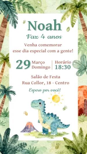 Convite Digital Aniversário Infantil Tema Dinossauro Editável