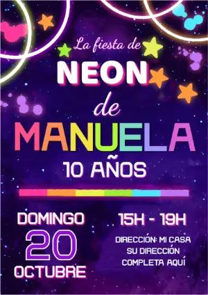 Invitación de Cumpleaños Neón Brillante para Editar